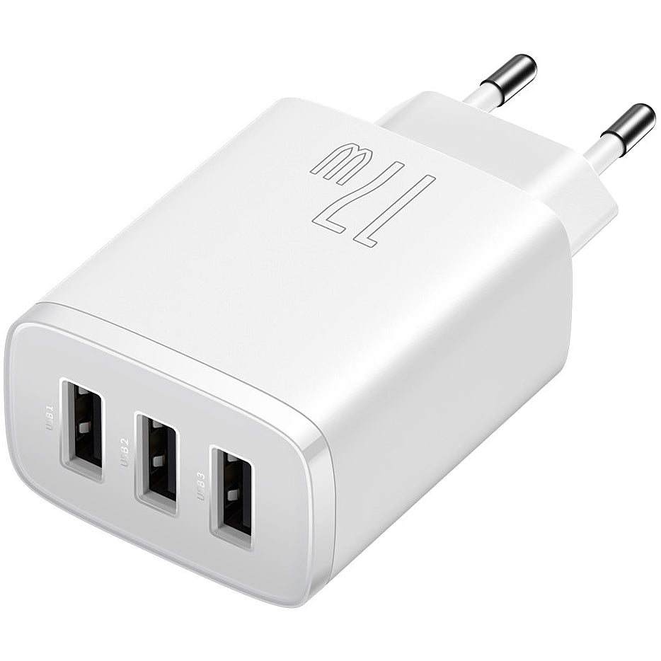 Baseus Chargeur réseau compact 3U, 17W, 2.1A, 3 x USB-A, blanc CCXJ020102