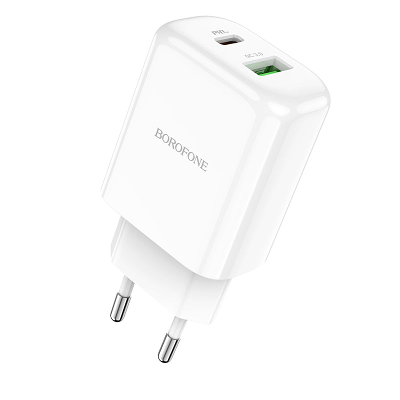 Chargeur Réseau Borofone BBN4 Potential, 20W, 3A, 1 x USB-A - 1 x USB-C, Blanc