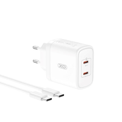 Chargeur réseau avec câble USB-C XO Design CE08, 50W, 3A, 2 x USB-C, blanc