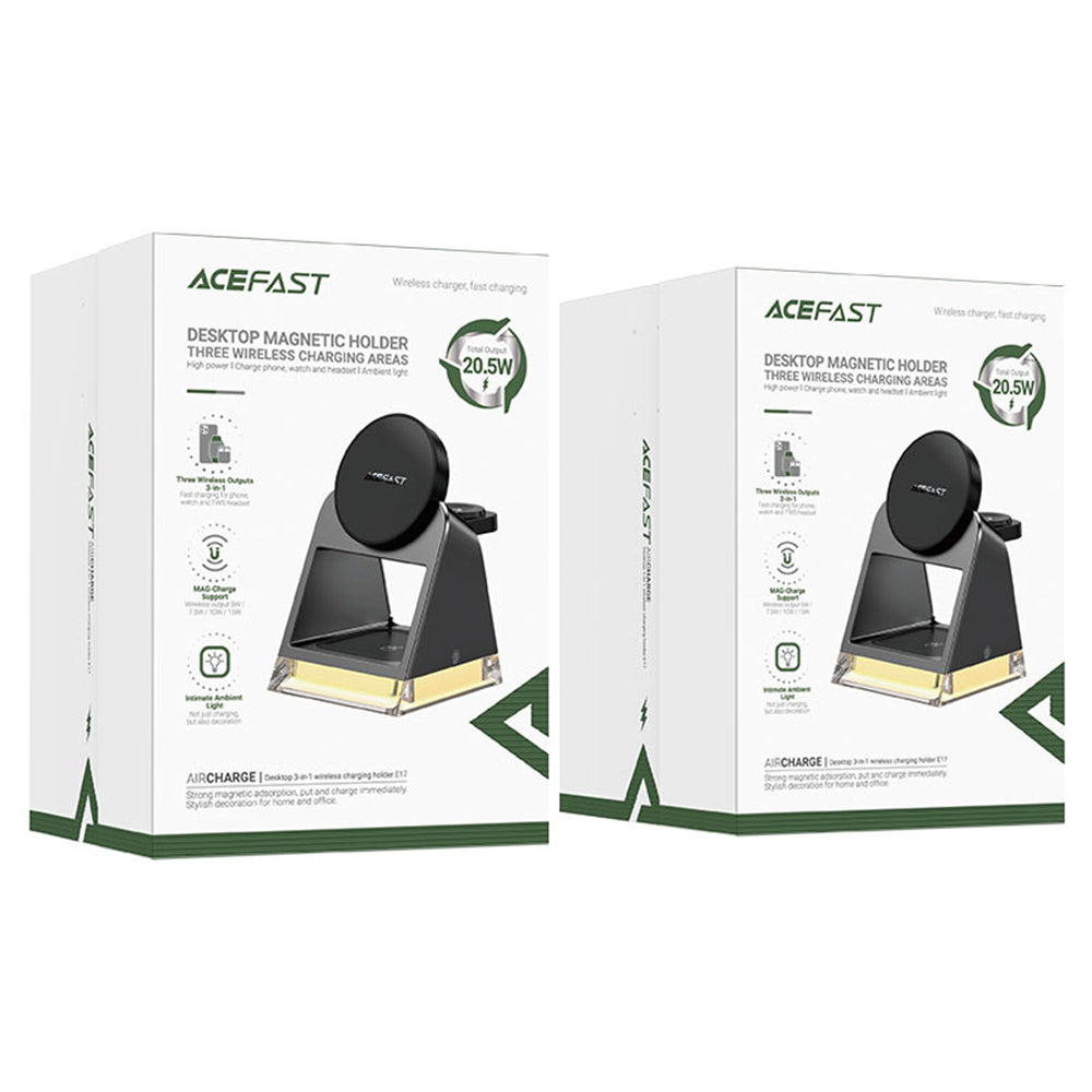 Chargeur Réseau Sans Fil Acefast E17 3-en-1, 15W, 1.67A, Noir