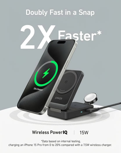 Anker MagGo 3in1 Wireless Netzladegerät, 15W, 1.67A, Schwarz, Wiederverpackt B2557311