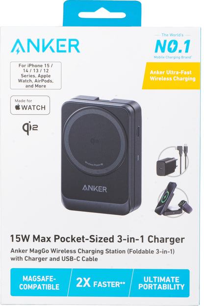 Chargeur Réseau Sans Fil Anker MagGo 3en1, 15W, 1.67A, Noir B2557311