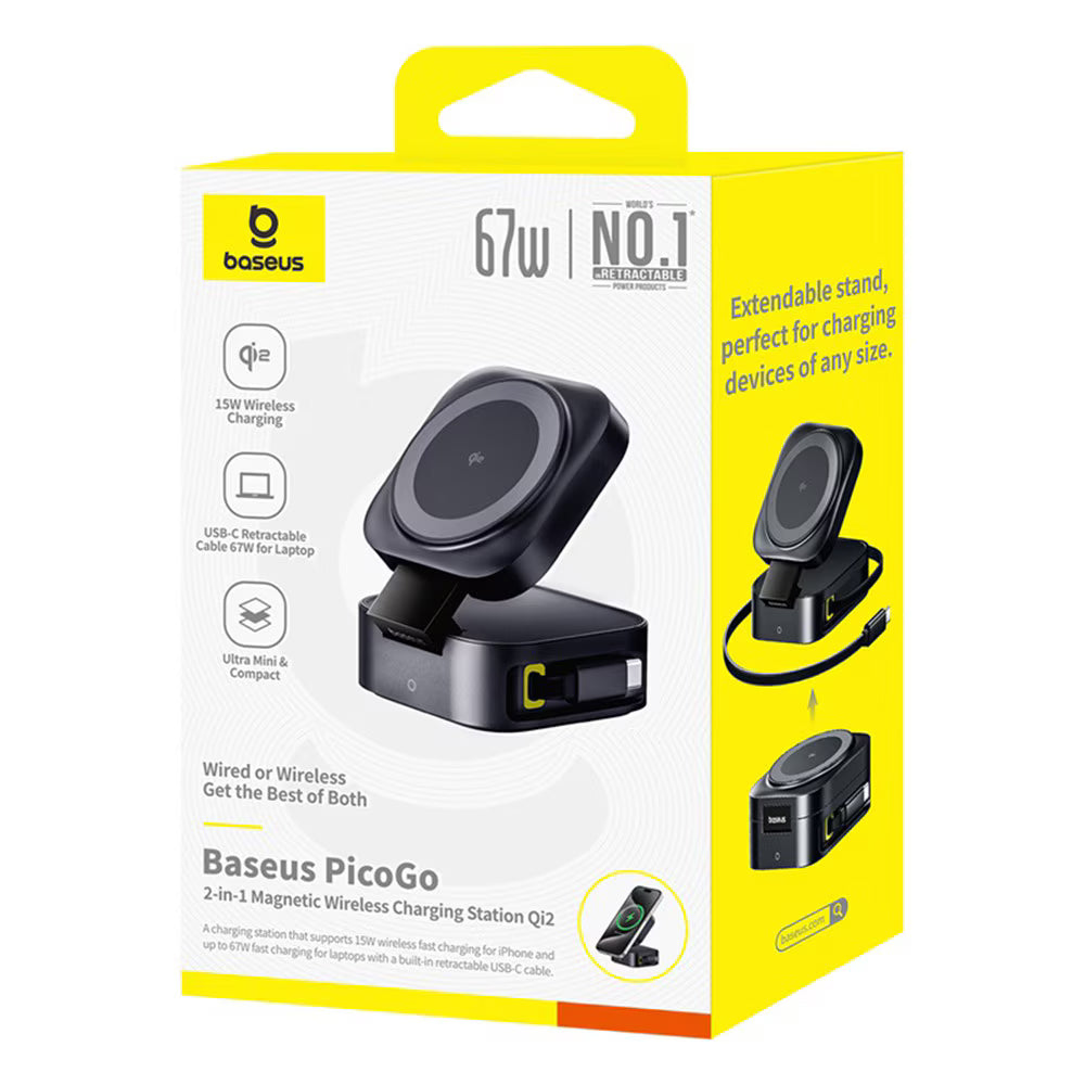 Draadloze Netwerkoplader Baseus PicoGo 2in1, 67W, 3A, 1 x USB-C, Zwart P10276800123-00