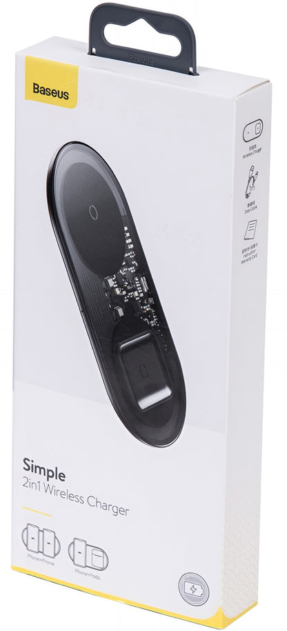 Baseus Simple 2in1 Draadloze Netwerkoplader, 15W, 1.67A, Transparant WXJK-A01