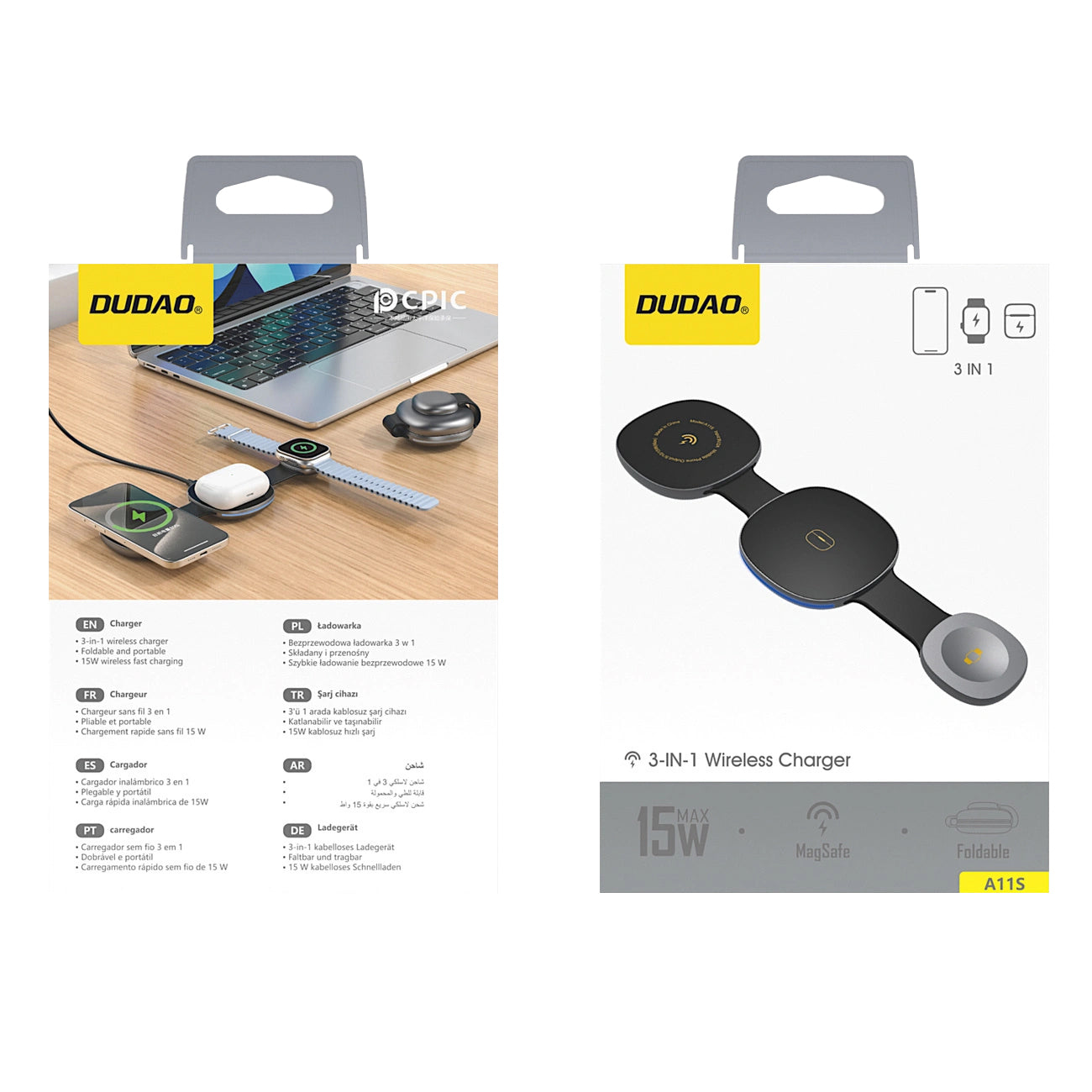 Dudao A11S 3in1 Wireless Netzladegerät, 15W, Schwarz