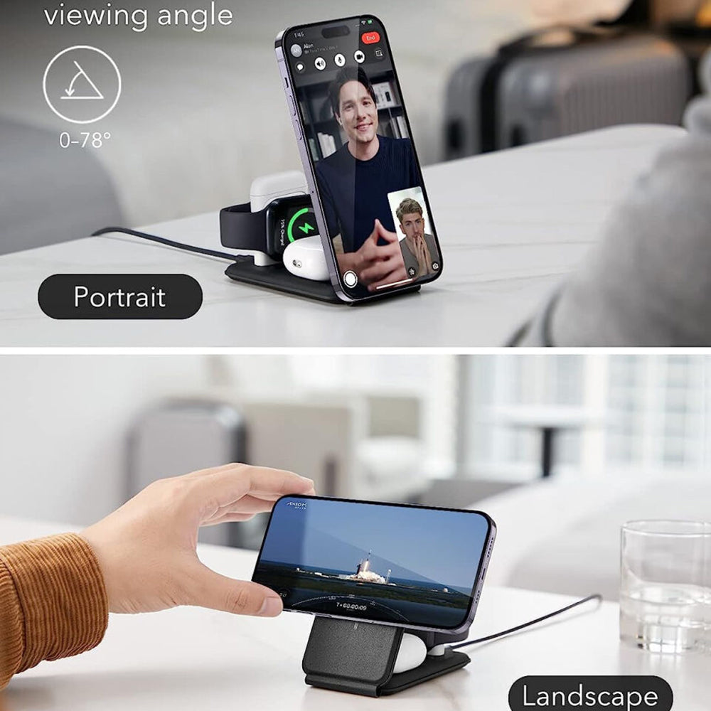 Draadloze Netwerkoplader ESR Travel Bag 3in1, 15W, 1.67A, Zwart