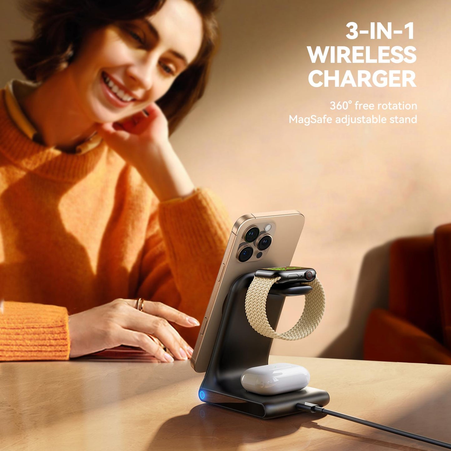 Draadloze Netwerkoplader Joyroom JR-W15 3in1, 15W, 1.67A, Zwart