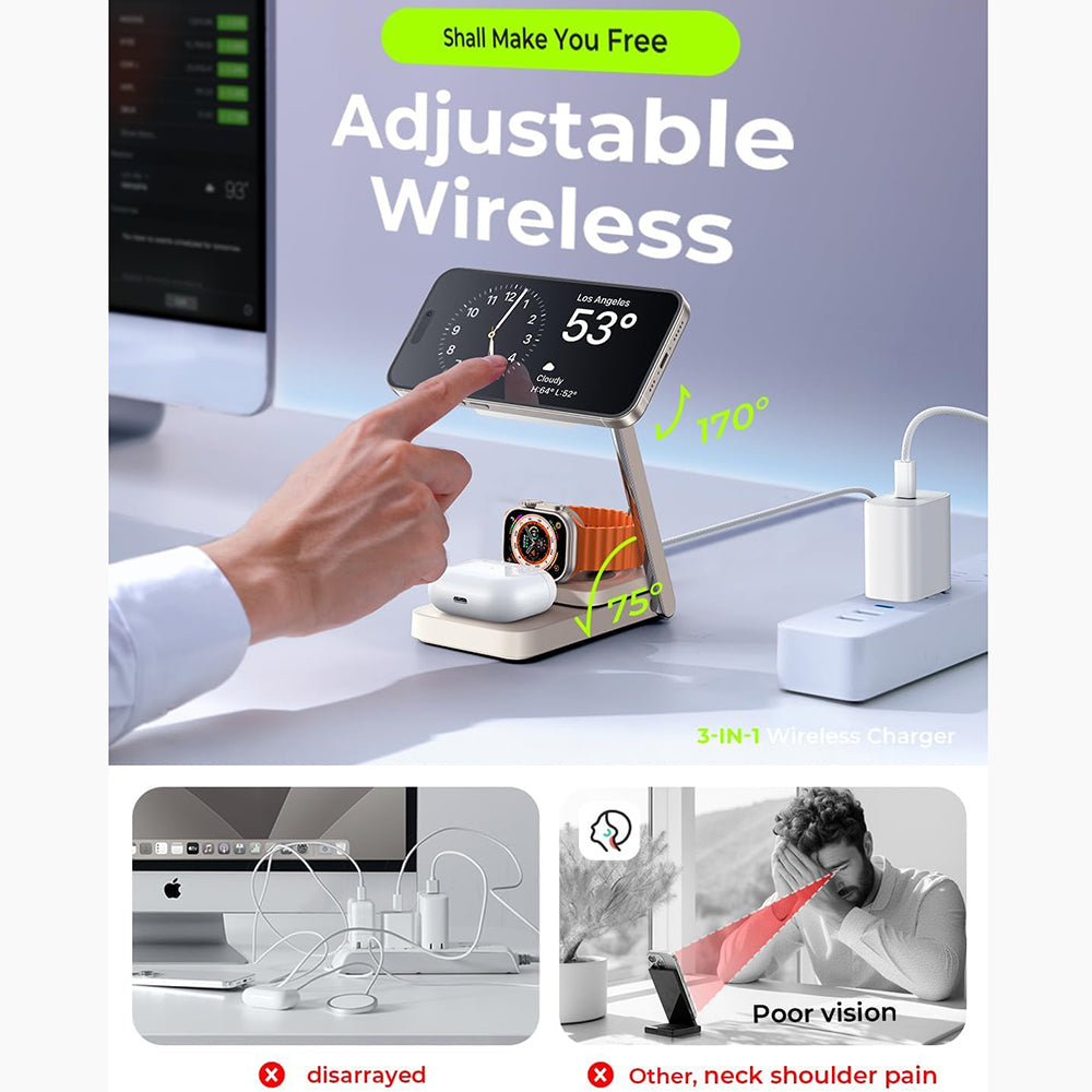 Draadloze Netlader Lisen 3in1, 15W, 1.67A, Wit YL0223110006