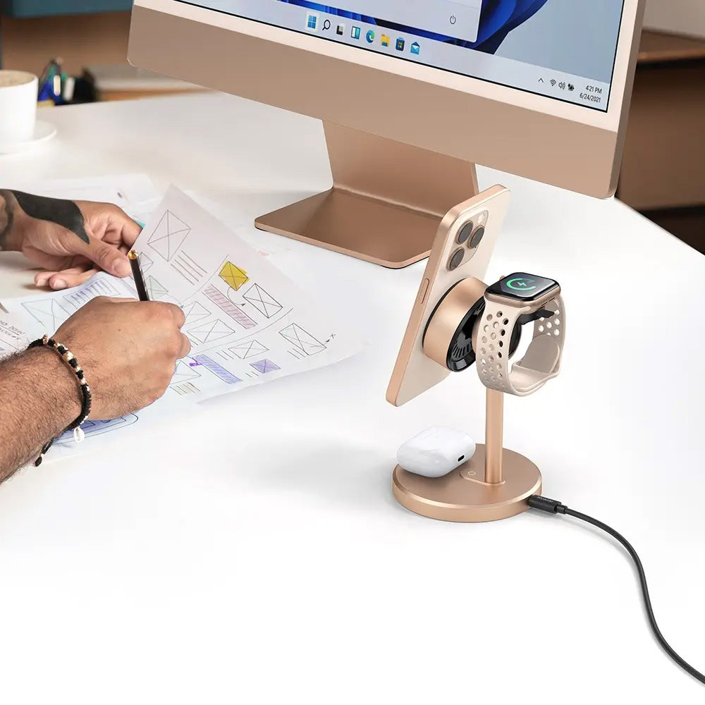 Chargeur Réseau Sans Fil McDodo CH-2463 Swan 3en1, 22.5W, 1.67A, Doré