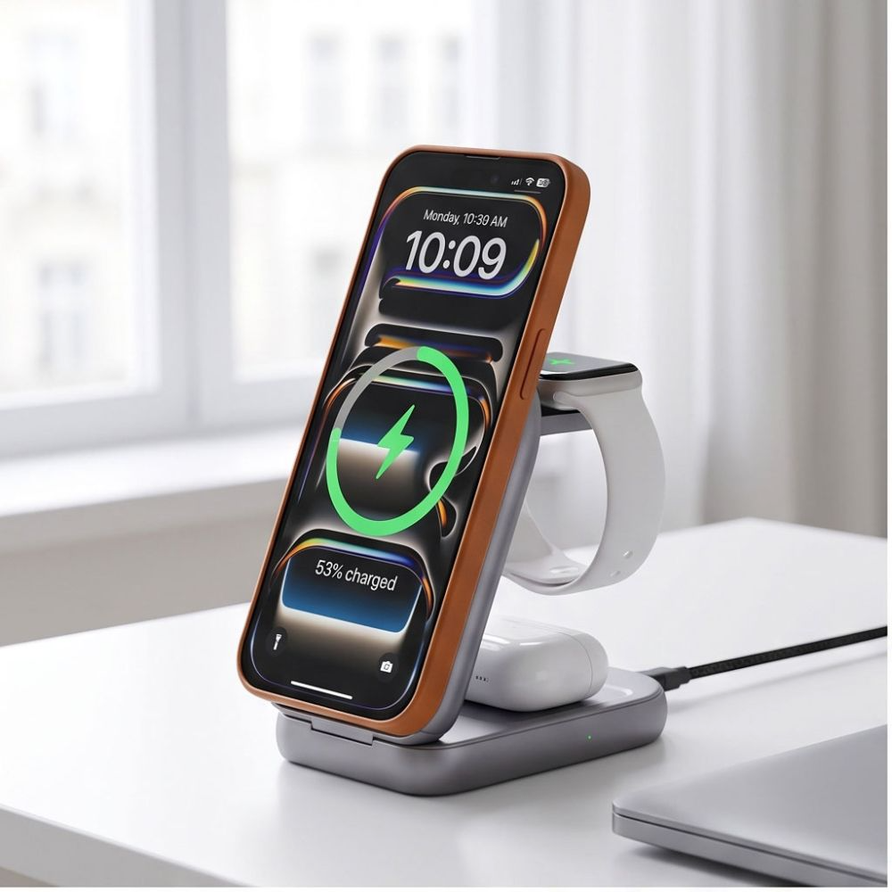 Chargeur Secteur Sans Fil Tech-Protect A53 3en1, 25W, Gris