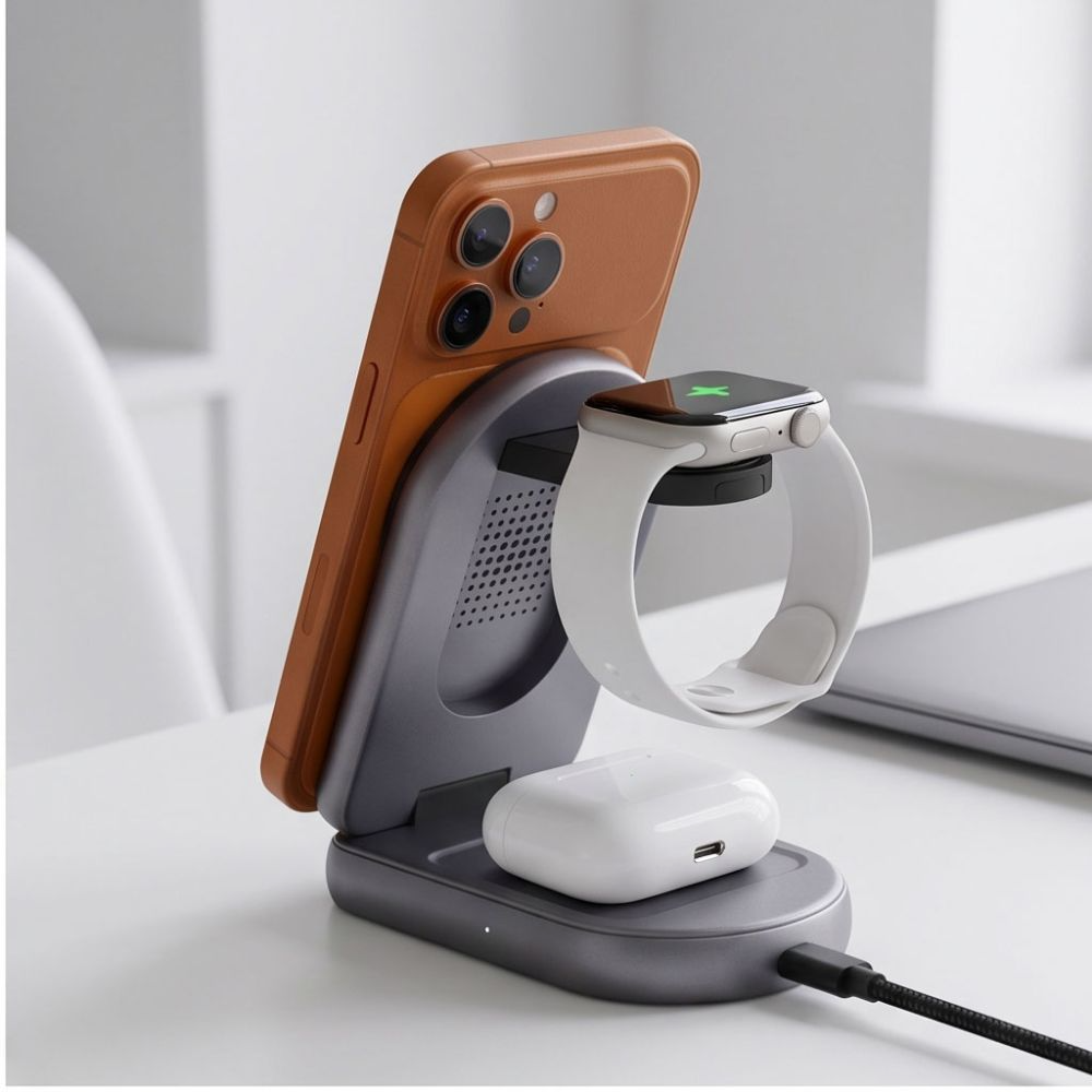 Chargeur Secteur Sans Fil Tech-Protect A53 3en1, 25W, Gris