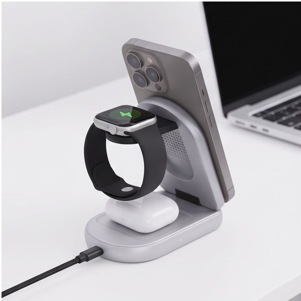 Chargeur Secteur Sans Fil Tech-Protect A53 3en1, 25W, Gris