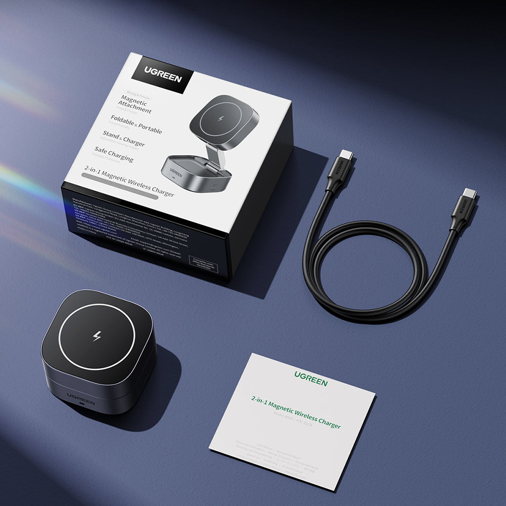 Chargeur Réseau Sans Fil UGREEN W526 3en1, 20W, 1.67A, 1 x USB-C, Noir