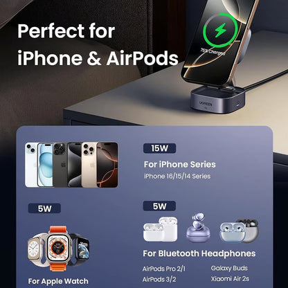 UGREEN W702 3in1 Wireless Netzladegerät, 20W, 1.67A, 1 x USB-C, Schwarz