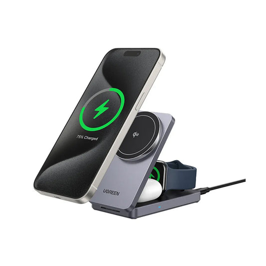 Chargeur Réseau Sans Fil UGREEN W707 3en1, 25W, 1.67A, Gris