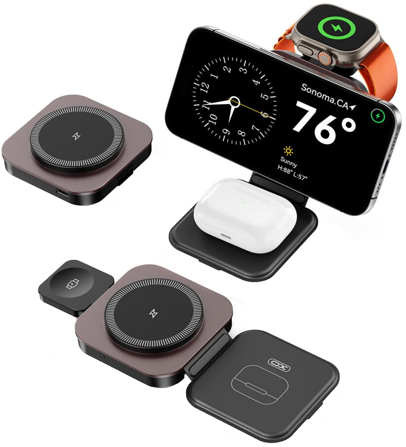 Draadloze Netwerkoplader XO Design CX035 3in1, 15W, 1.67A, Zwart