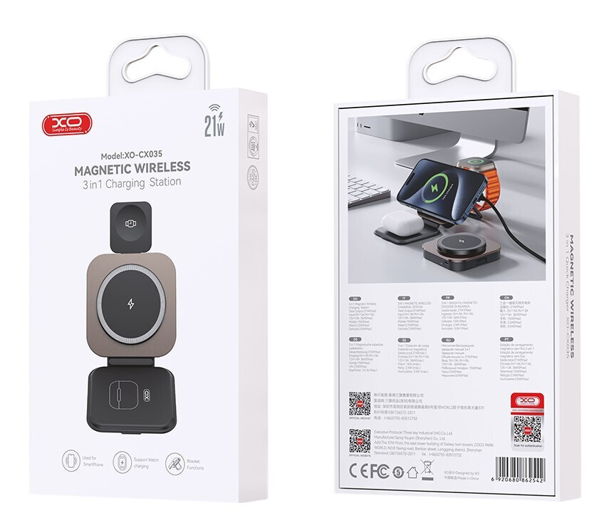 Draadloze Netwerkoplader XO Design CX035 3in1, 15W, 1.67A, Zwart