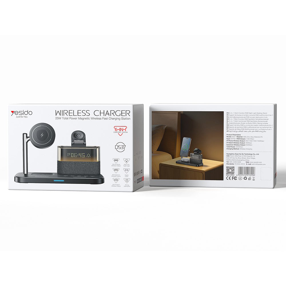 Draadloze Netwerkoplader Yesido DS37 Display 3in1, 25W, 1.67A, Zwart