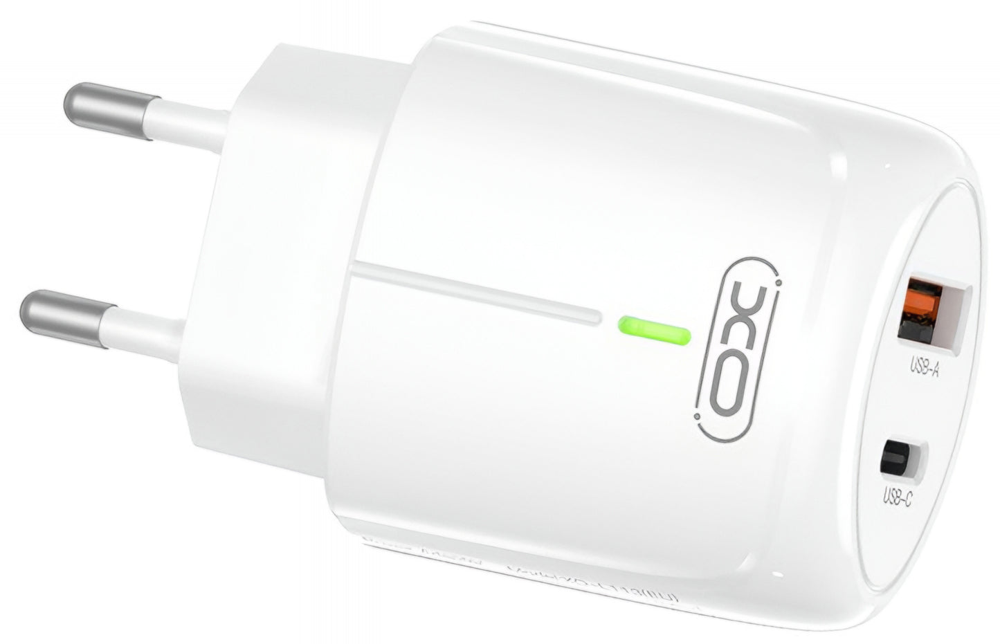 Netwerkoplader XO Design L114, 20W, 3A, 1 x USB-A - 1 x USB-C, Wit
