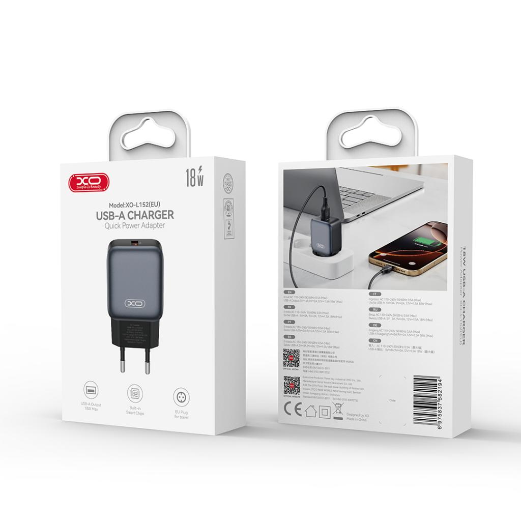 Netwerkoplader XO Design L152, 18W, 3A, 1 x USB-A, Zwart