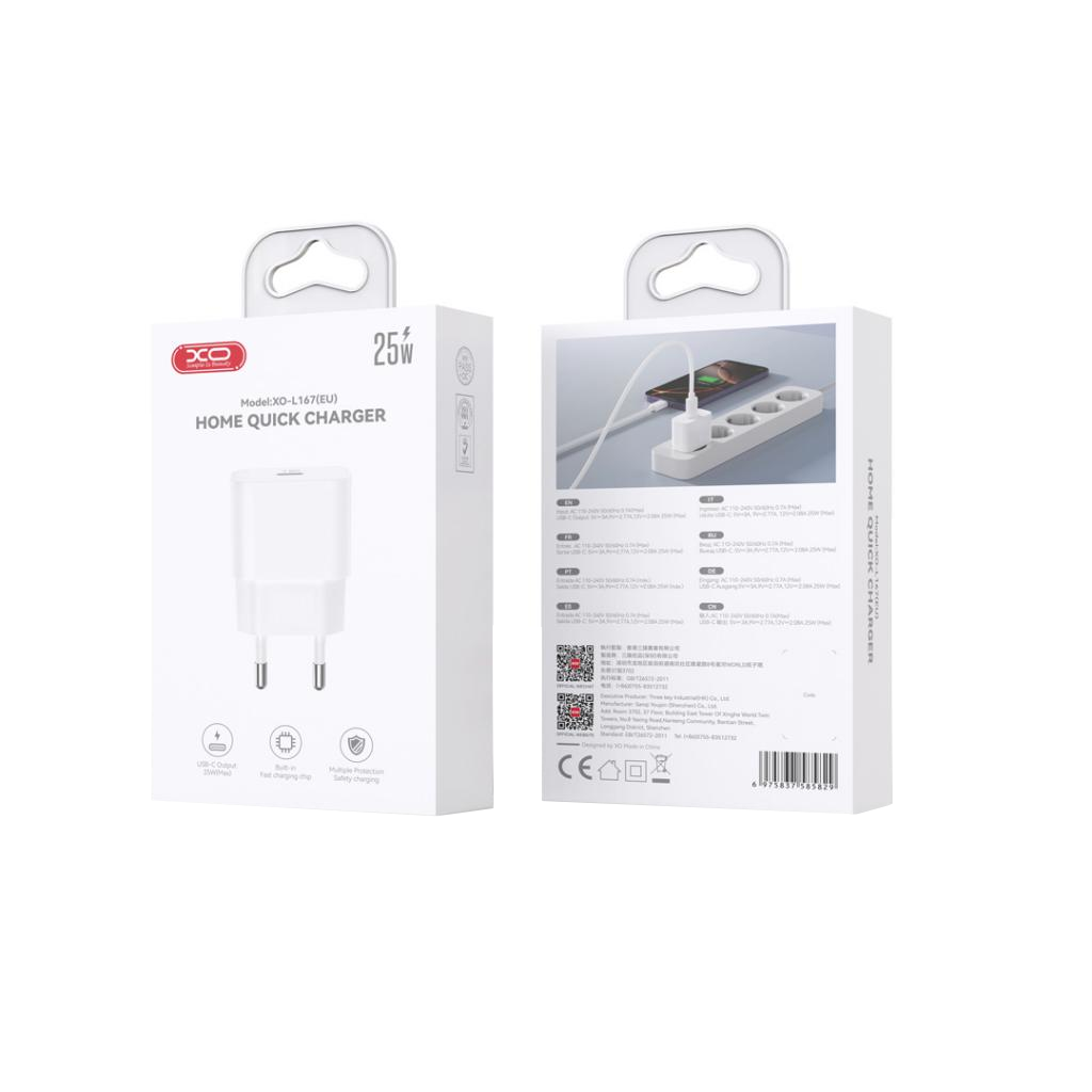 Chargeur Réseau XO Design L167, 25W, 3A, 1 x USB-C, Blanc