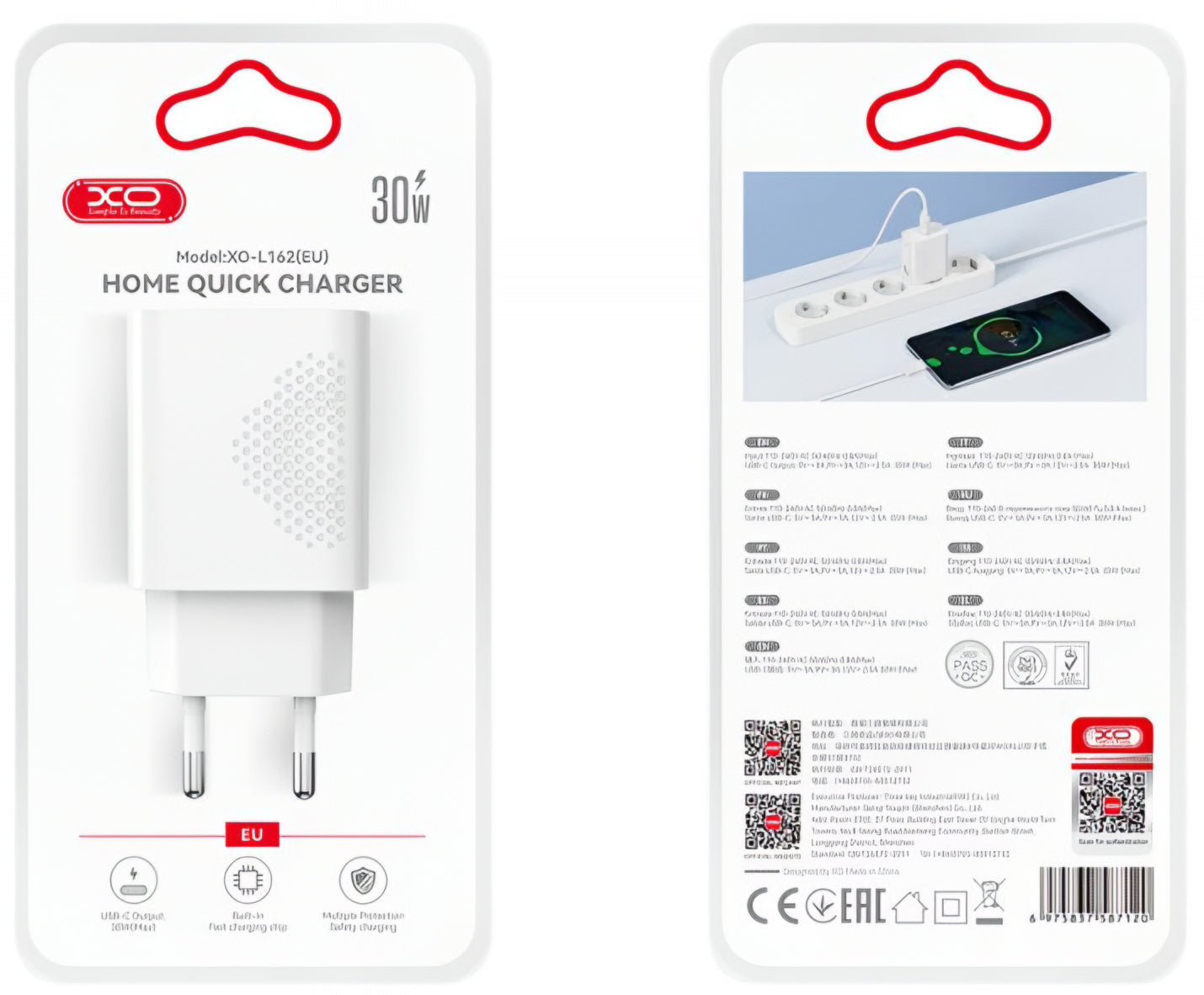 Chargeur Réseau XO Design L162, 30W, 3A, 1 x USB-C, Blanc