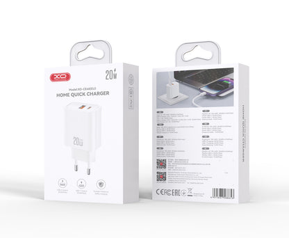 Chargeur Secteur XO Design CE40, 20W, 3A, 1 x USB-A - 1 x USB-C, Blanc