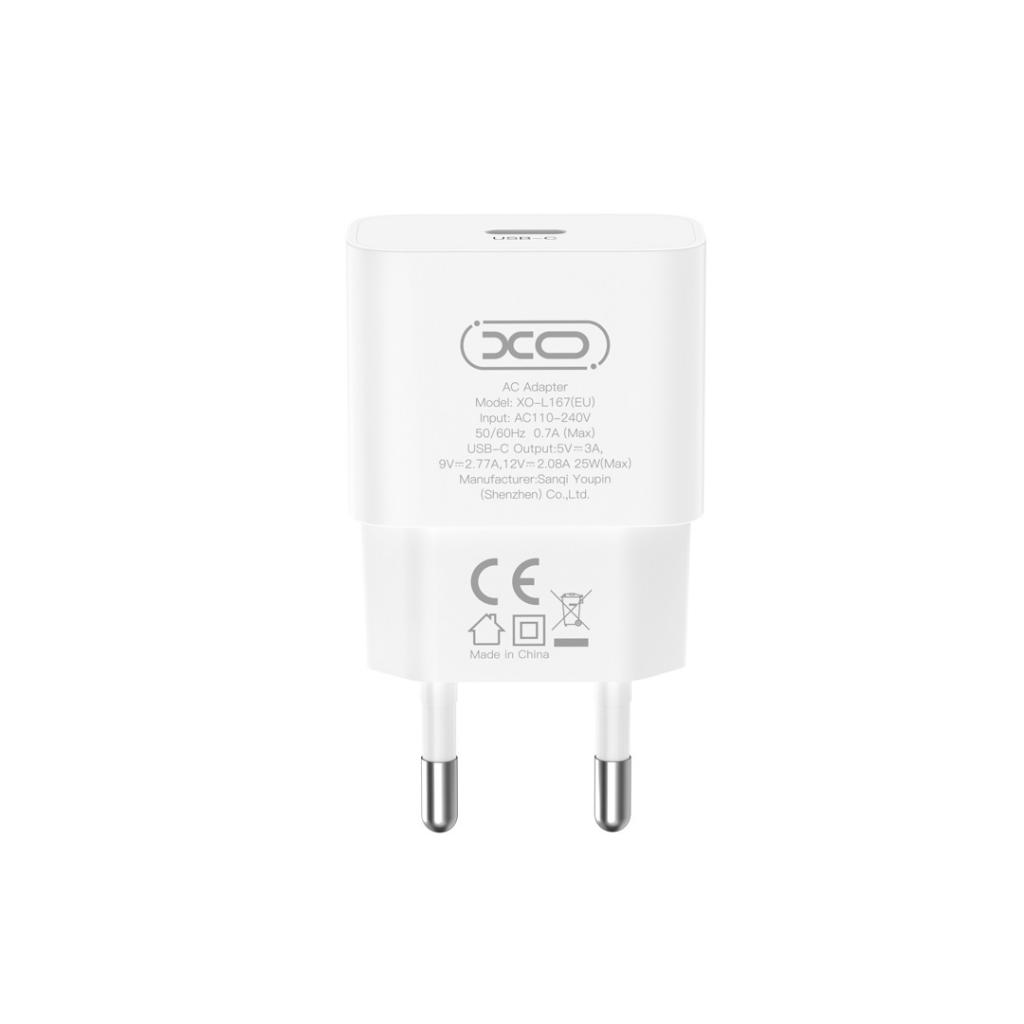 Chargeur Réseau XO Design L167, 25W, 3A, 1 x USB-C, Blanc
