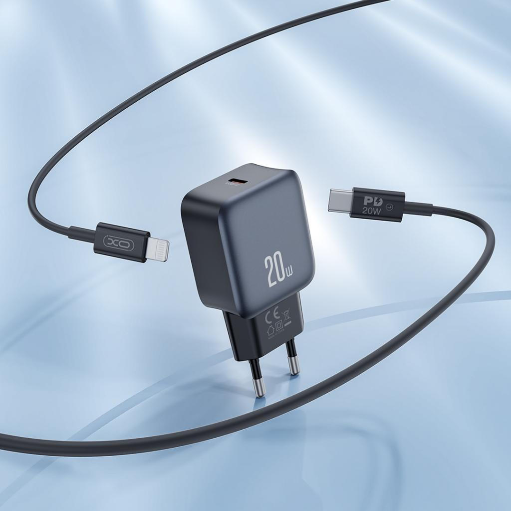 Netzladegerät XO Design L153, 20W, 3A, 1 x USB-C, Schwarz
