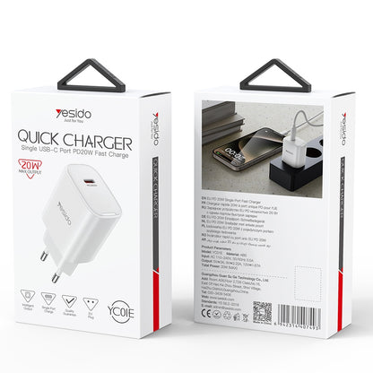 Chargeur réseau Yesido YC01E, 20W, 3A, 1 x USB-C, Blanc