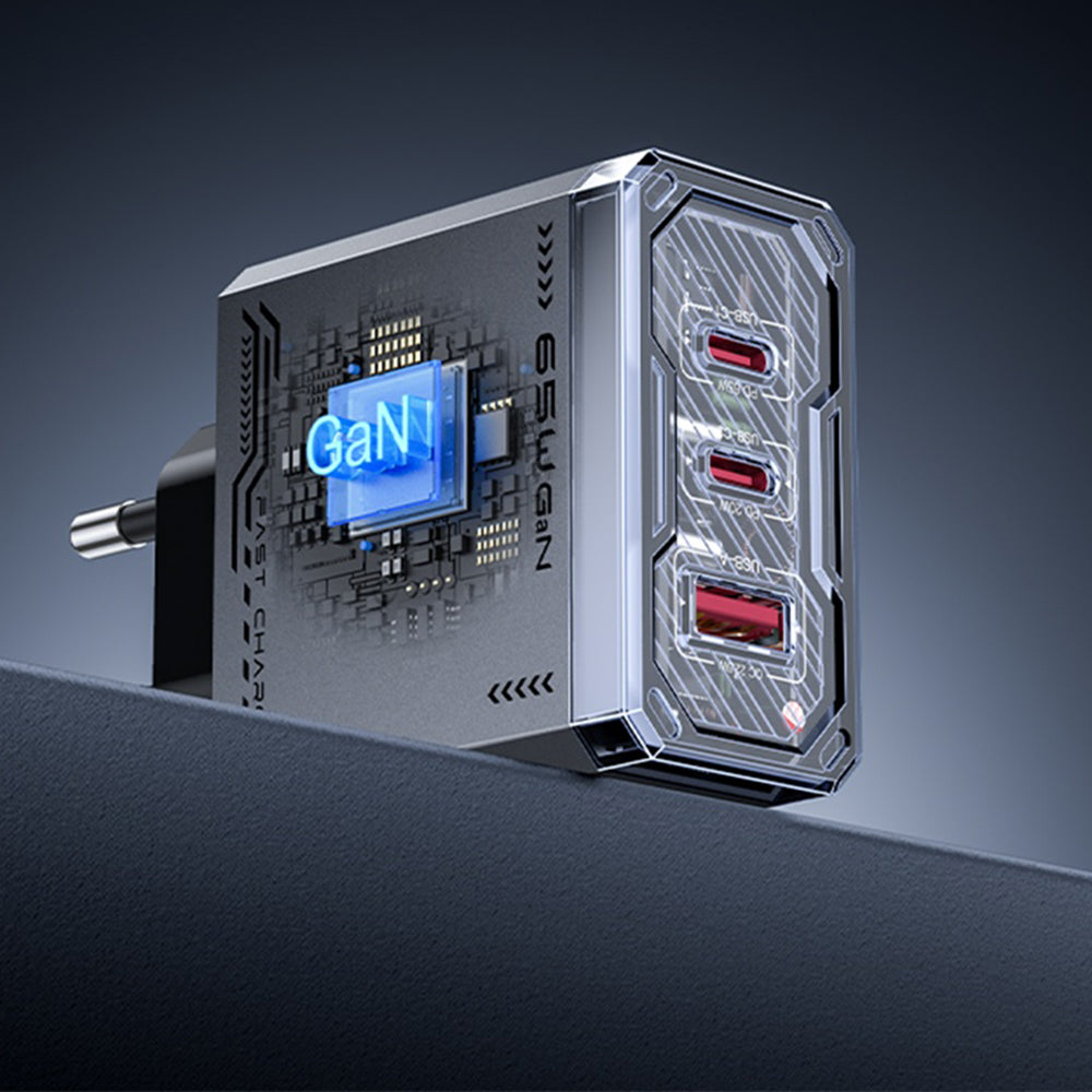 Netzladegerät Yesido YC101, 65W, 3.25A, 1 x USB-A - 2 x USB-C, Schwarz