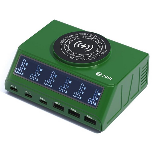 Oplader Station 2UUL PC11 QI, 110W, 3A, 3 x USB-A - 3 x USB-C, Groen