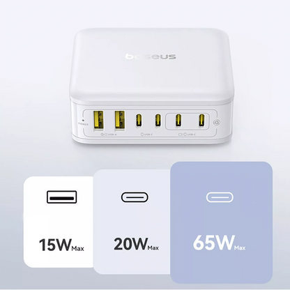 Baseus EnerFill FH21 Oplaadstation, 120W, 2 x USB-A - 4 x USB-C, Wit E0120T01