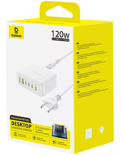 Baseus EnerFill FH21 Oplaadstation, 120W, 2 x USB-A - 4 x USB-C, Wit E0120T01