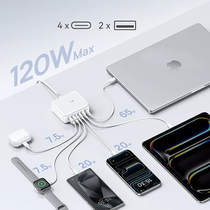 Baseus EnerFill FH21 Oplaadstation, 120W, 2 x USB-A - 4 x USB-C, Wit E0120T01