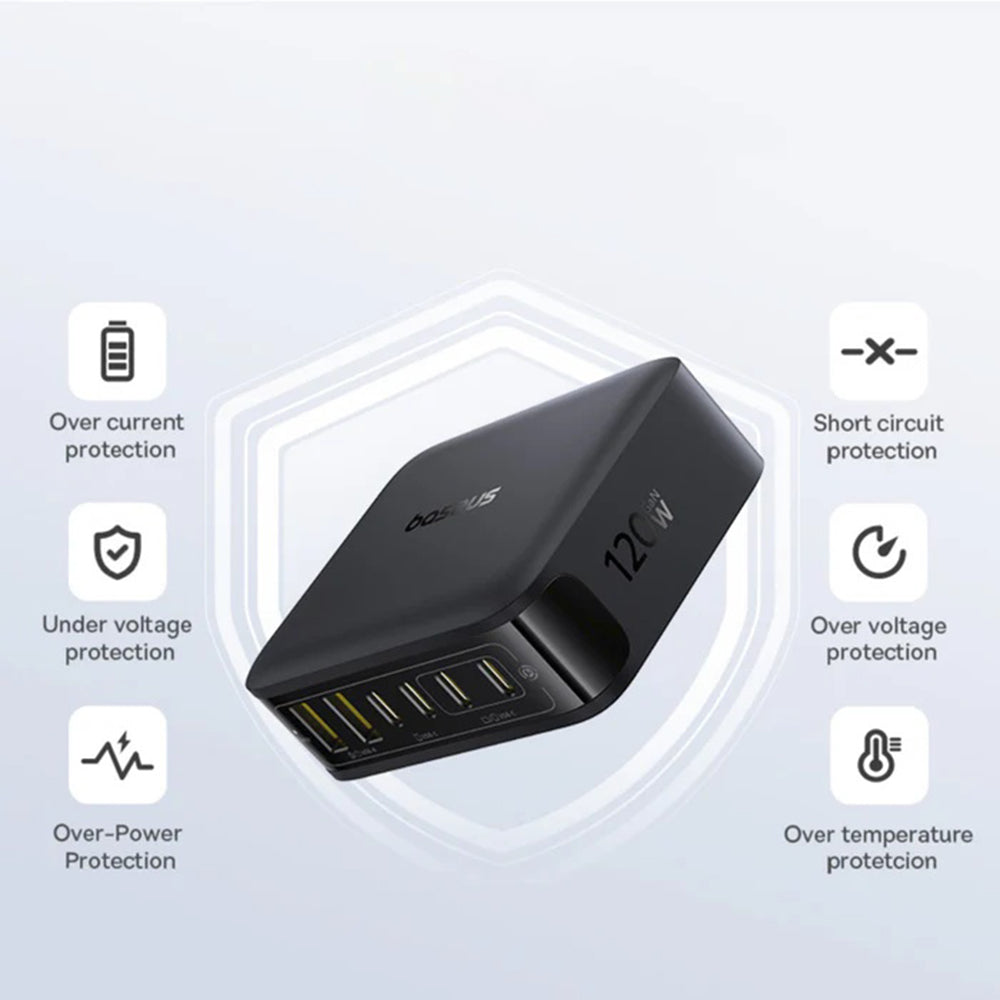 Baseus EnerFill FH21 Oplaadstation, 120W, 3.25A, 2 x USB-A - 4 x USB-C, Zwart E0120T00