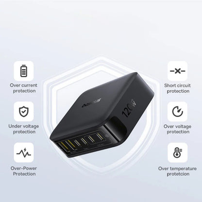 Baseus EnerFill FH21 Oplaadstation, 120W, 3.25A, 2 x USB-A - 4 x USB-C, Zwart E0120T00