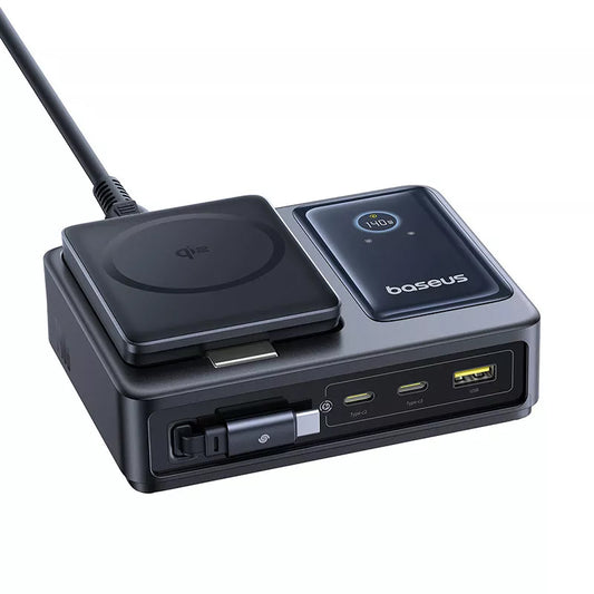 Chargeur Station Baseus Nomos QI 5in1, 140W, 5A, 1 x USB-A - 2 x USB-C, Noir P10178800123-00