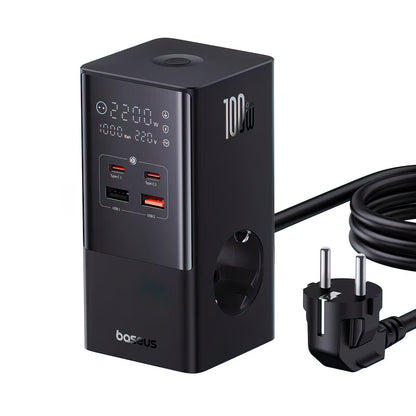 Baseus PowerCombo Tower Ladestation, 100W, 5A, 2 x Schuko - 2 x USB-A - 2 x USB-C, Schwarz E00023609113-00