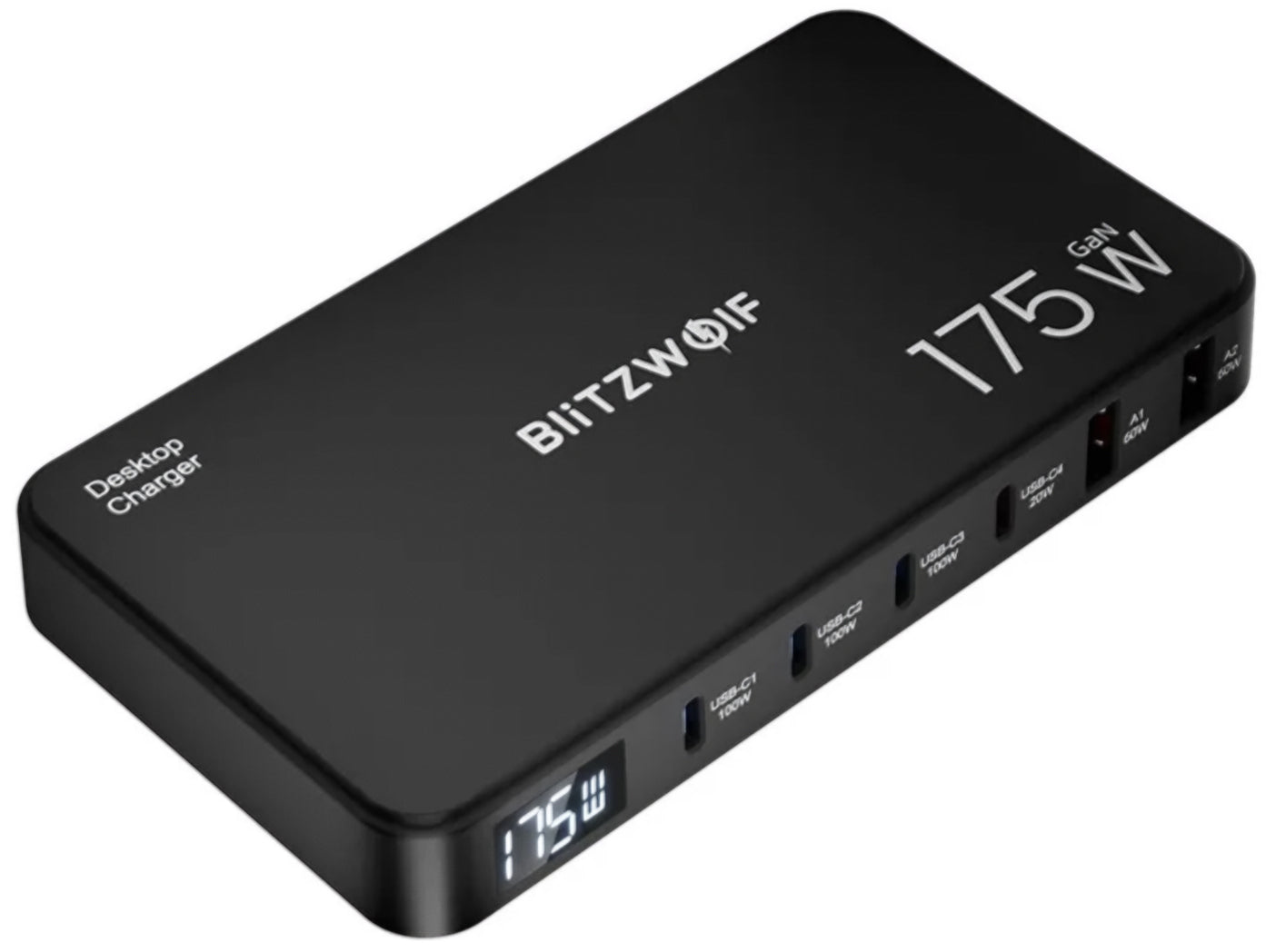 BlitzWolf BW-S30 Oplaadstation, 175W, 5A, 2 x USB-A - 4 x USB-C, Zwart