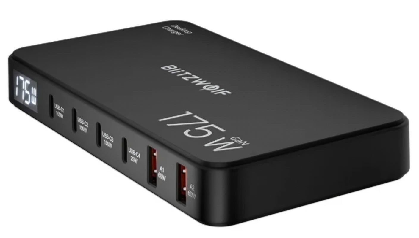 BlitzWolf BW-S30 Oplaadstation, 175W, 5A, 2 x USB-A - 4 x USB-C, Zwart