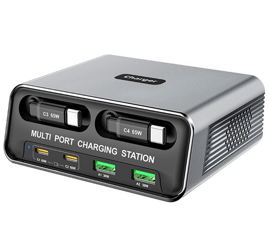 Oplaadstation met USB-C-kabel OEM WLX-60C, 130W, 2 x USB-A - 2 x USB-C, Grijs