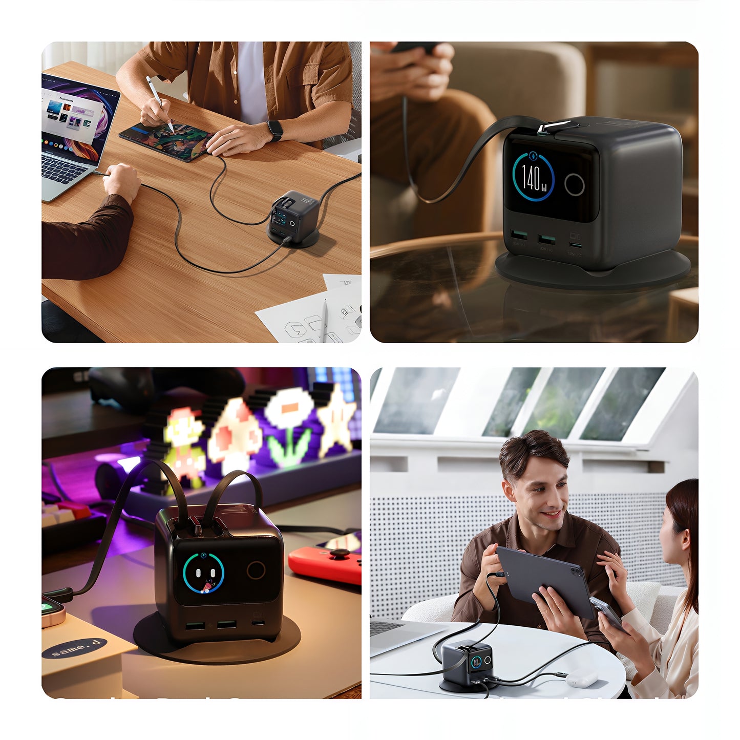 Joyroom Podix JR-TRD01 Charging Station with USB-C Cable, 140W, 1 x USB-C - 2 x USB-A, Gray