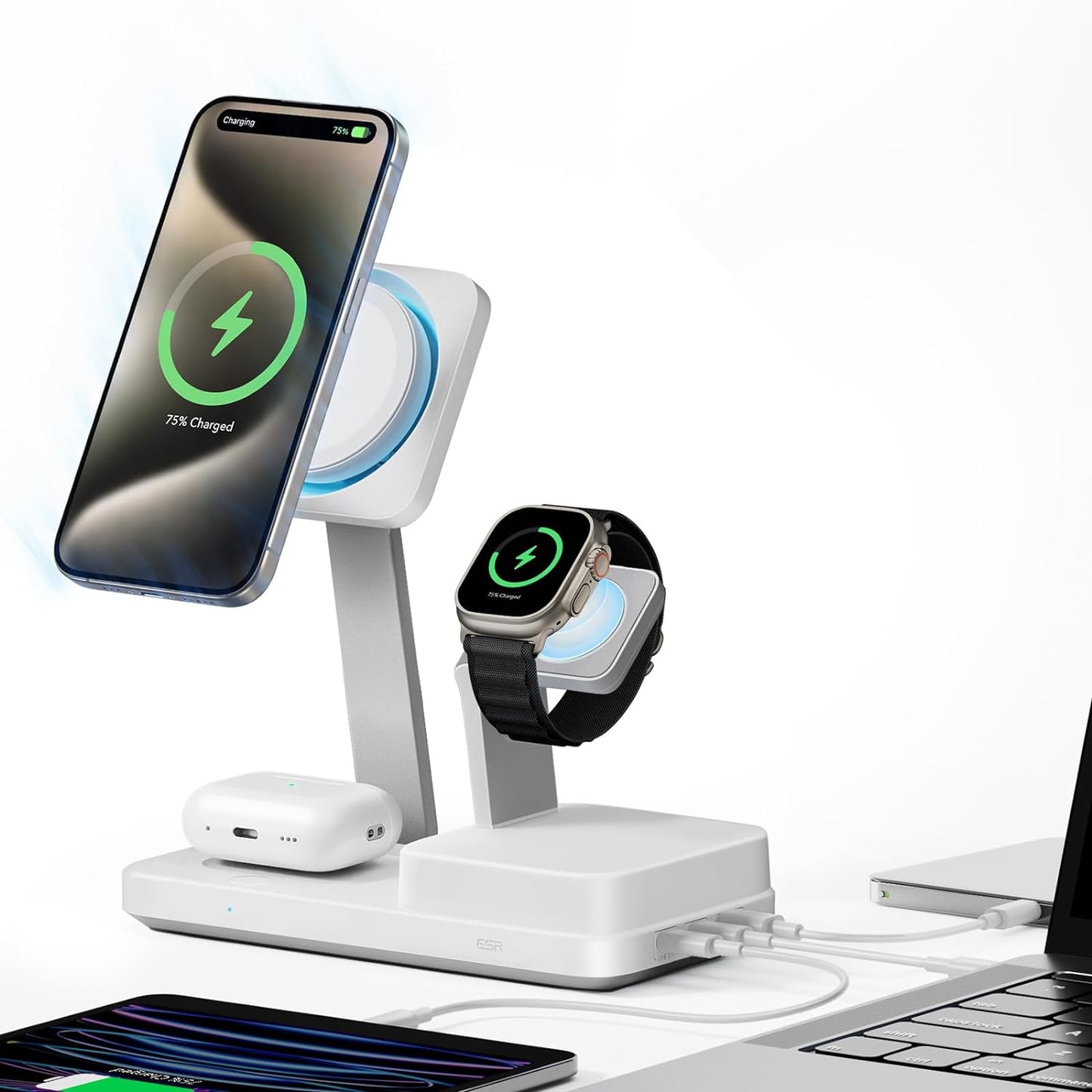 Oplader Station ESR CryoBoost QI 6in1, 100W, 2 x USB-A - 1 x USB-C, Wit
