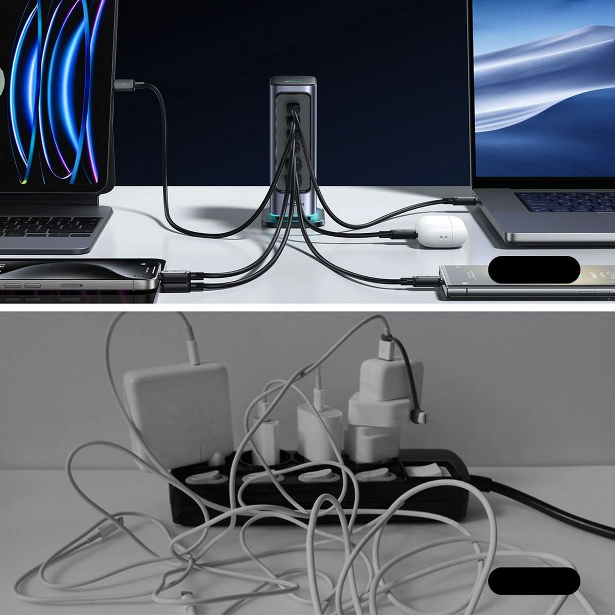 Joyroom JR-TCM02 UK Stationlader, 65W, 3.25A, 2 x USB-A - 4 x USB-C, Grijs