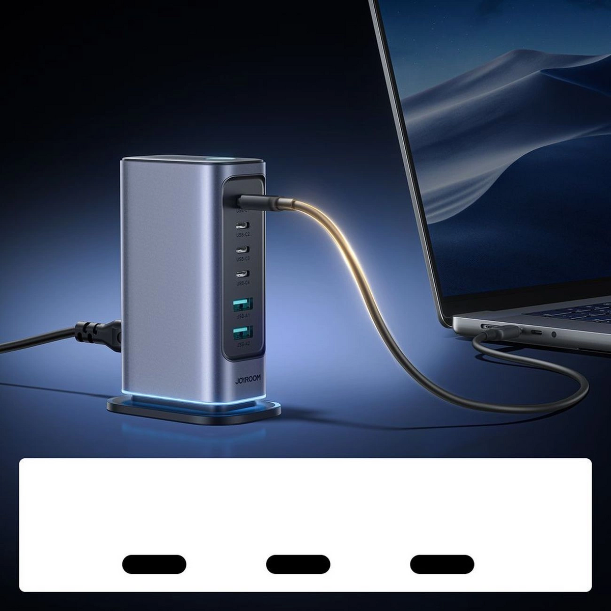 Joyroom JR-TCM02 UK Stationlader, 65W, 3.25A, 2 x USB-A - 4 x USB-C, Grijs