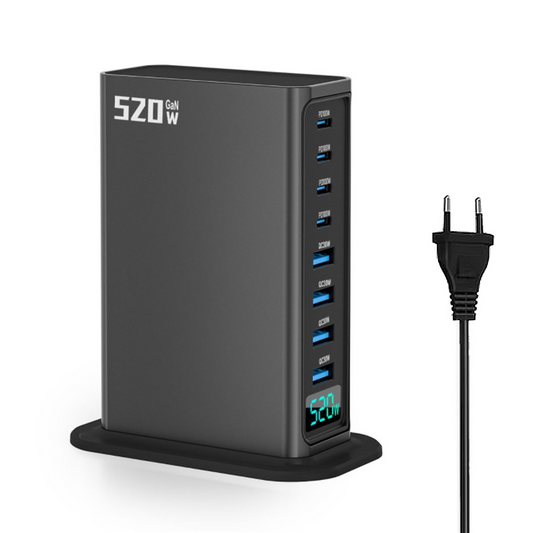 OEM Stationlader, 520W, 5A, 4 x USB-A - 4 x USB-C, Grijs
