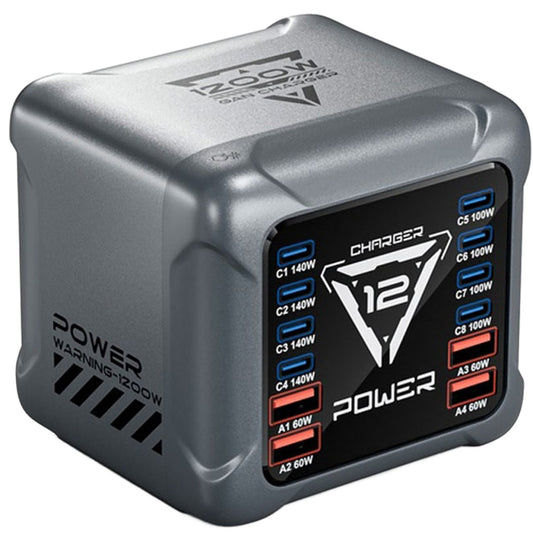 OEM Station Charger BK-127D, 280W, 5A, 4 x USB-A - 8 x USB-C, Grijs