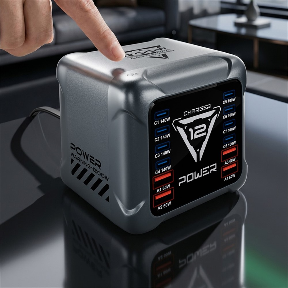 Ladestation OEM BK-127D, 280W, 5A, 4 x USB-A - 8 x USB-C, Grau