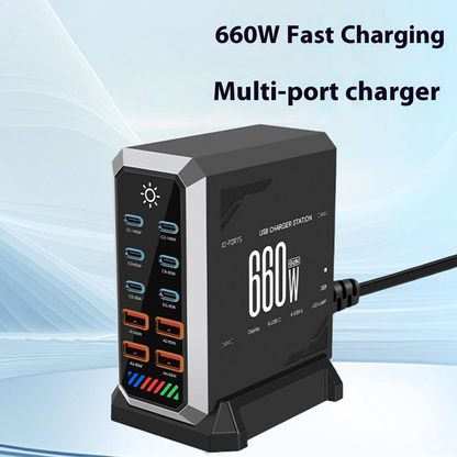Chargeur Station OEM HW18, 660W, 5A, 4 x USB-A - 6 x USB-C, Noir